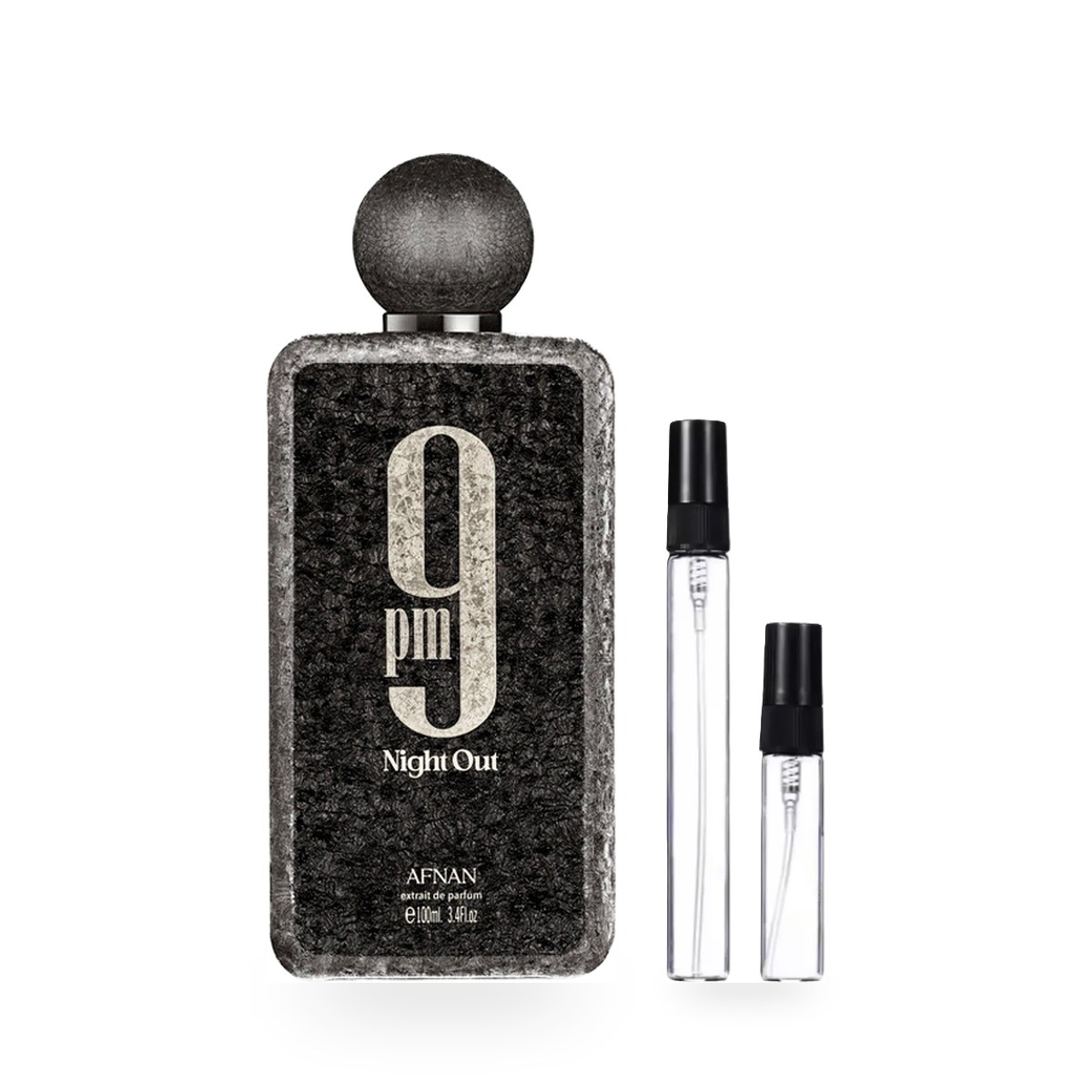 9PM Night Out: frasco original con los decants de 10 ml y 5 ml