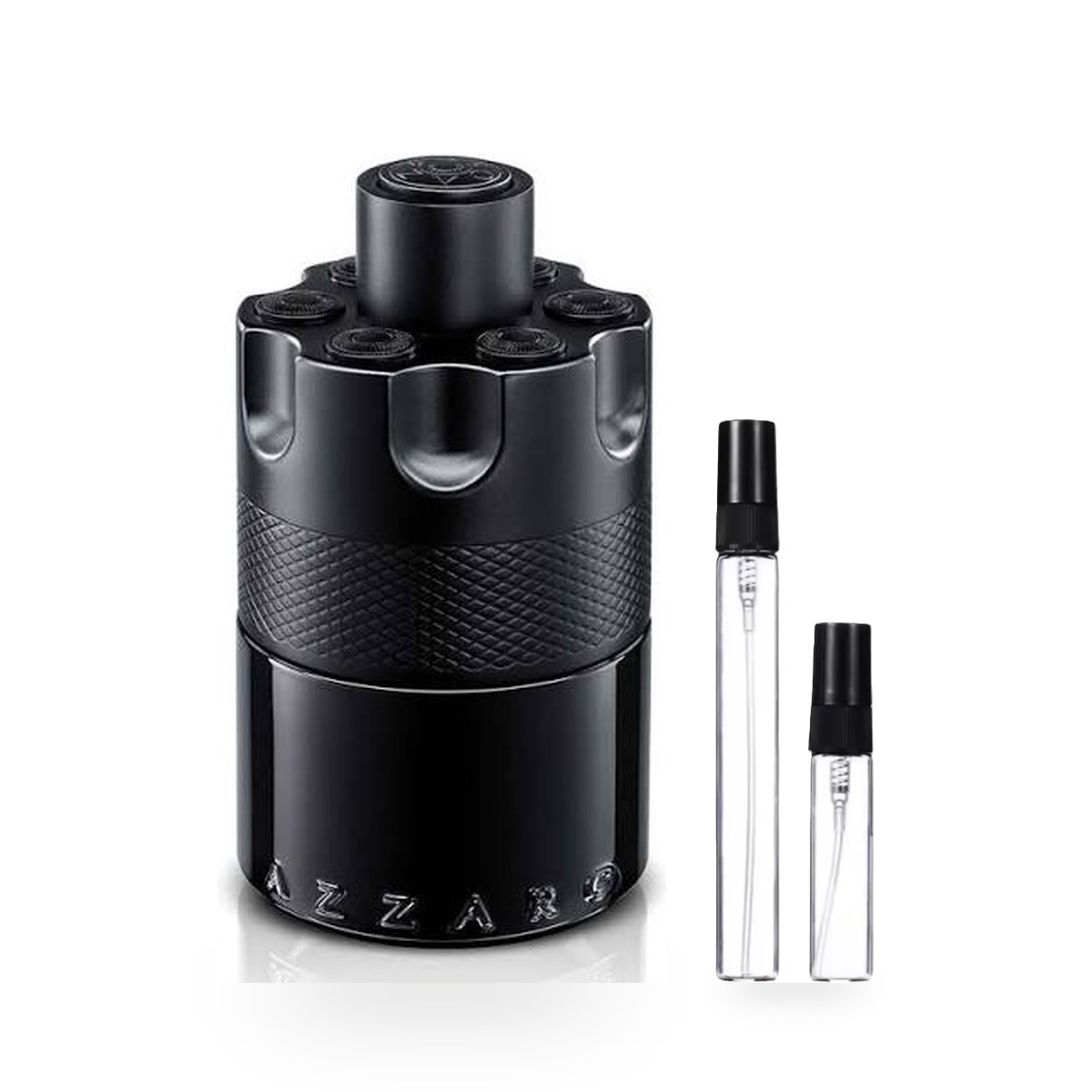 Azzaro Most Wanted EDP Intense: frasco original con los decants de 10 ml y 5 ml