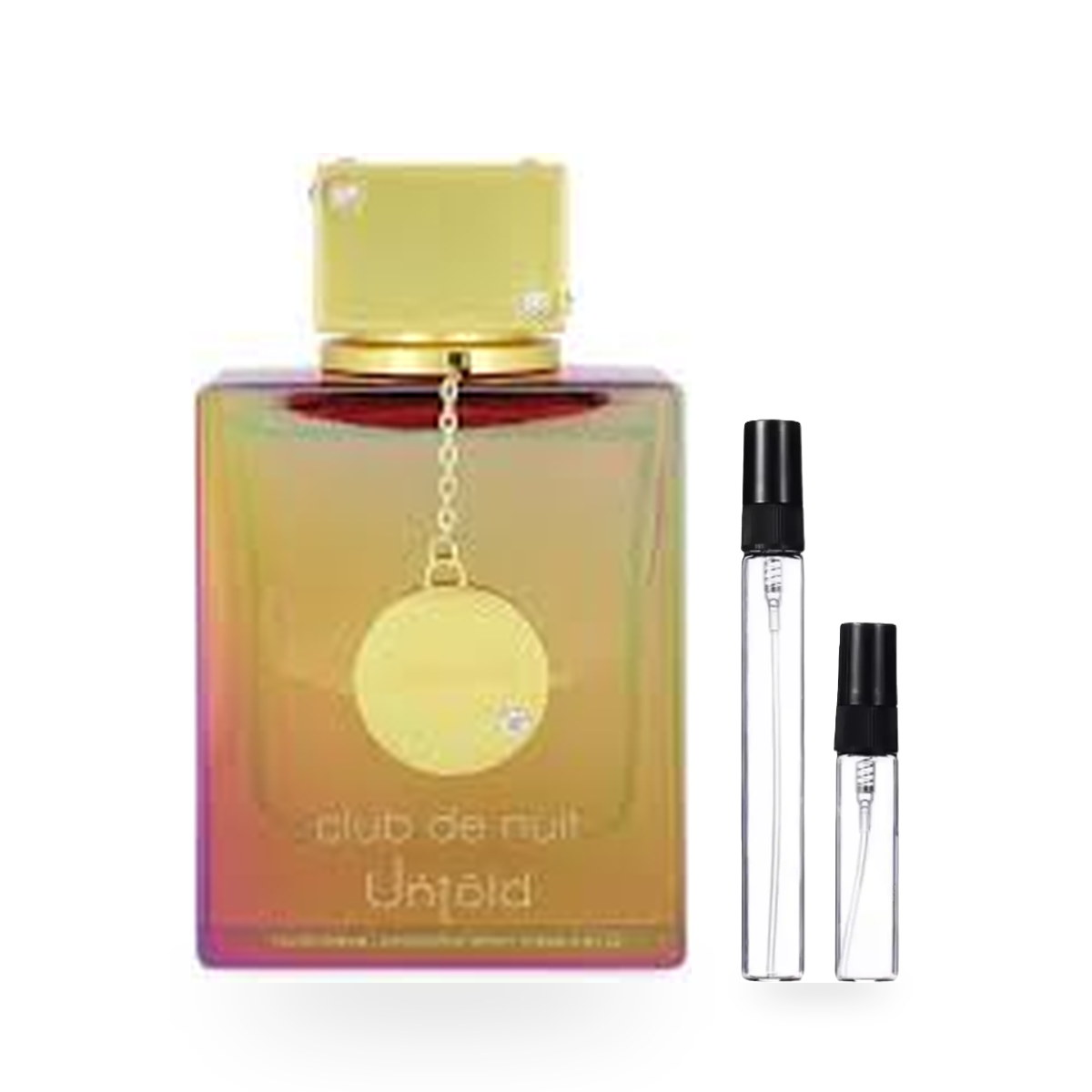 Club de Nuit Untold: frasco original con los decants de 10 ml y 5 ml