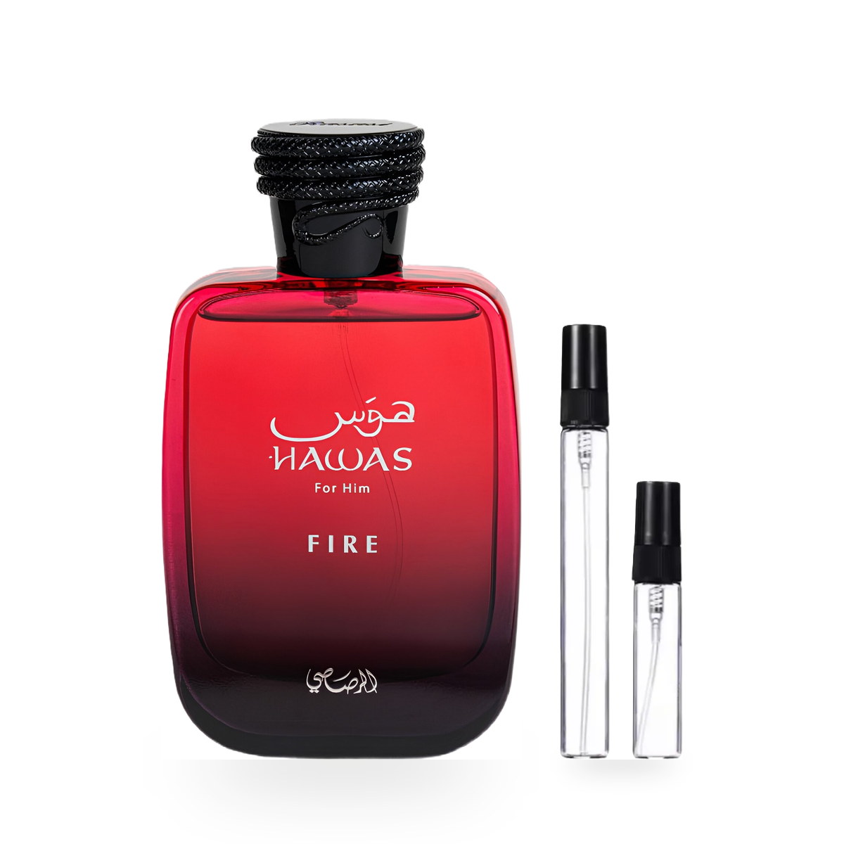 Hawas fire: frasco original con los decants de 10 ml y 5 ml