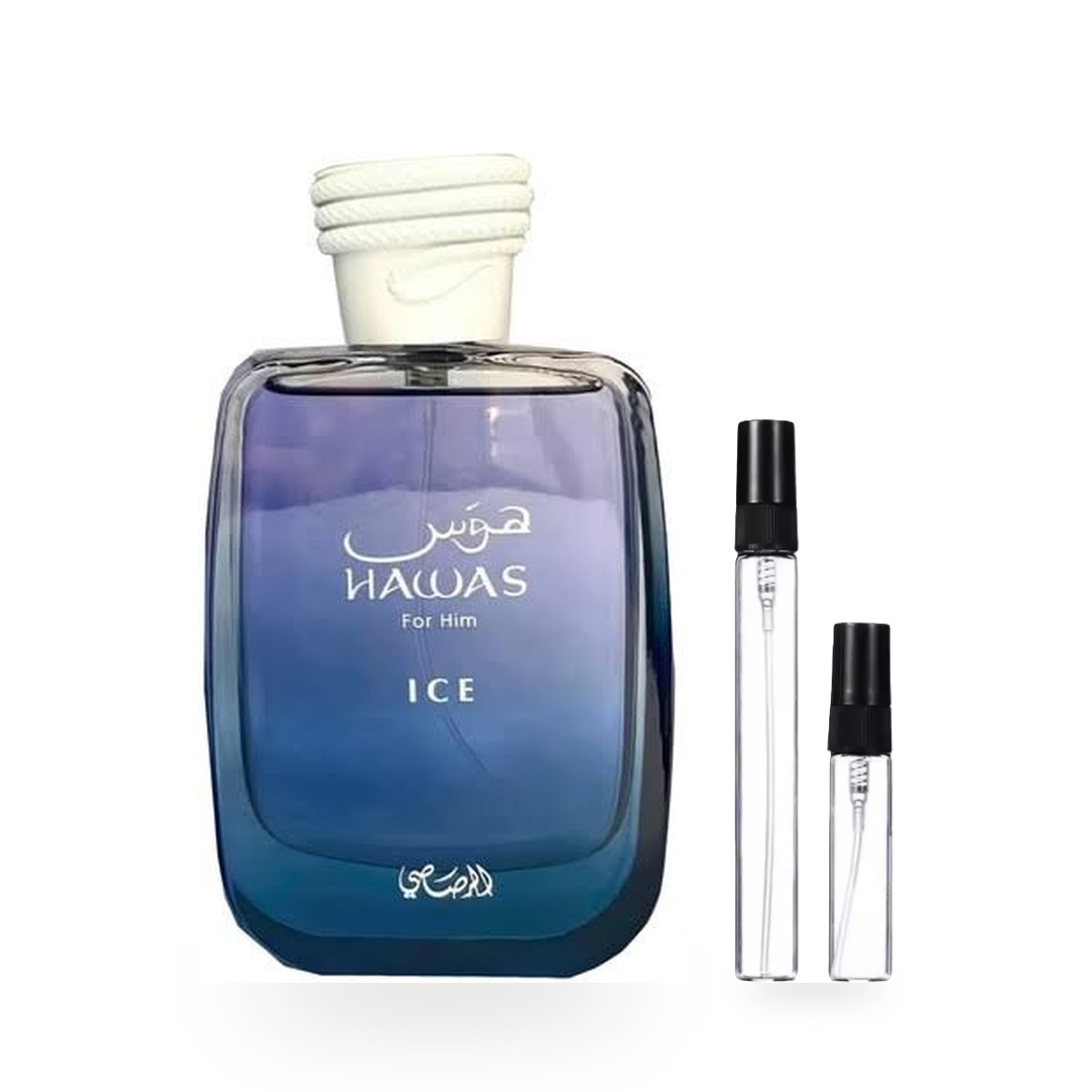 Hawas Ice: frasco original con los decants de 10 ml y 5 ml